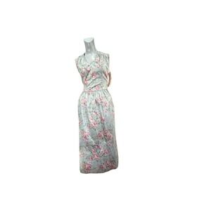 Vtg Women's 6 Lanz Floral Cottage Core‎ Rock A Billy Halter Dress Pockets NWT